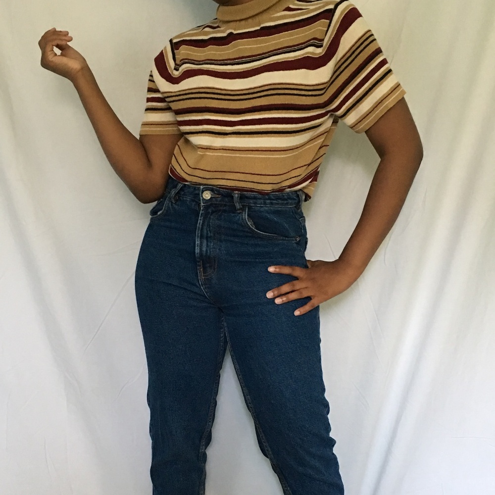Striped Short Sleeve Turtleneck